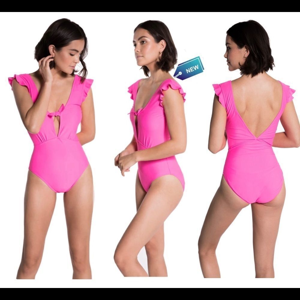 Marina West NWT Sugar Fairy V-Neck front bow tie one piece swimsuit Sz S